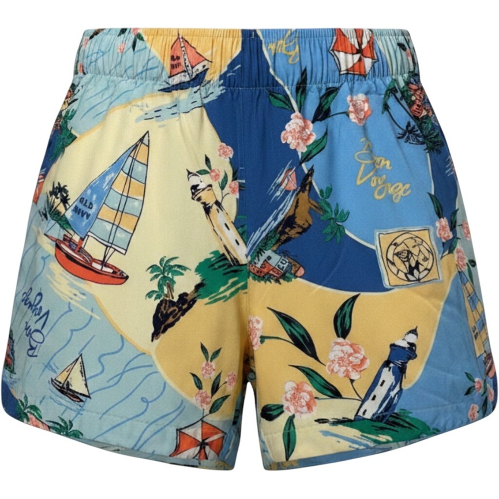 Old Navy Womens Nautical Postcard Print Rayon Shorts Blue Yellow Size Large
